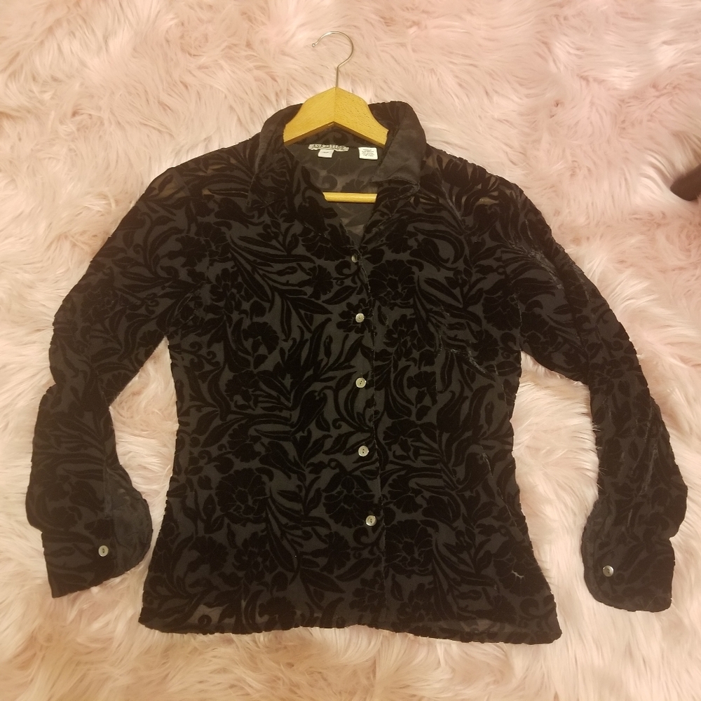 Black, floral, sheer, Ann Taylor blouse